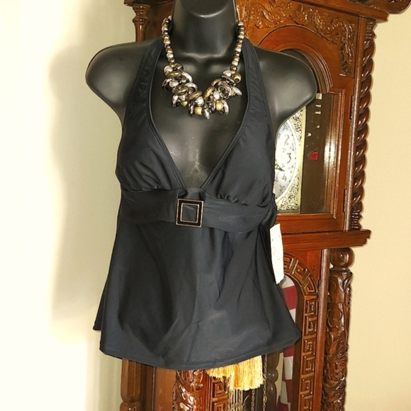 NWT, Jaclyn Smith, Women's 6 Halter Tie Tankini Swim Top Blk with buckle detail - Picture 4 of 10